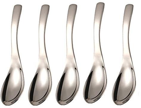 5 PCS Stainless Steel Soup Spoons, Mirror Finish, Kitchen & Dessert Spoons (Silver)