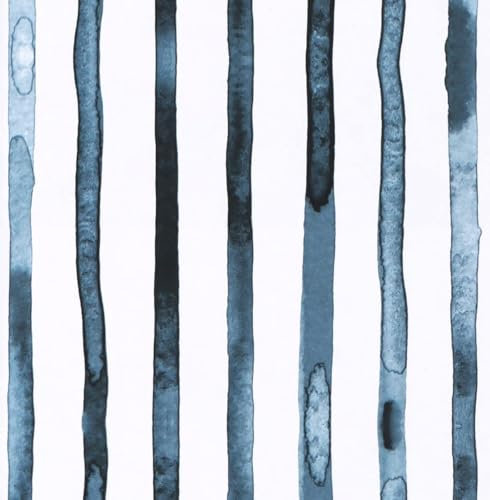 Guvana Blue and White Striped Peel and Stick Wallpaper - Navy Watercolor Blue Boho Self-Adhesive Removable 17.3x118 Coastal Wallpaper for Cabinet Decor