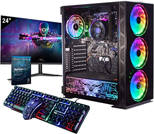 Veno Scorp Gaming PC – 24 Monitor Bundle AMD Ryzen 5 5500 GTX 1630 4GB, 16GB RAM 3200MHZ DDR4, 1TB HDD 256GB SSD, 500W 80+ PSU, Wifi, Windows 11, NeonZilla ARGB Gaming Case.
