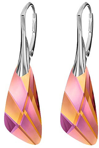 Ohrringe Silber 925 Hängend für Damen - Viele Farben - Ohrringe Hängend mit Kristallen - Flügel Schmuck für Sie - Silber Ohrringe Mädchen Ein Geschenk für eine Frau (Astral Pink)