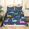 Homewish Karikatur Dinosaurier Bettwäsche 135 x 200 Jungen Niedliche Dino Bettwäsche Set für Kinder Mädchen Bunte Blumen Auf Marineblau Bettbezug Kawaii Aquarell Tier Bettbezug Leichte Bettwäsche Set