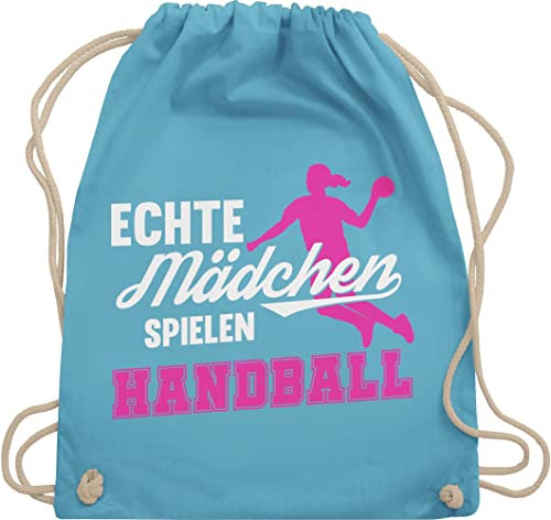 Turnbeutel Rucksack - Kinder Sport Kleidung - Echte Mädchen spielen Handball weiß / fuchsia - Unisize - Hellblau - turn beutel kinderturnbeutel bags tasche sportbeutel stoffsackerl sporttasche