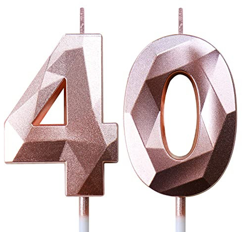 Bougies d'anniversaire 40 ans Femme Bougie Chiffre Rose Gold Bougies Numéros Décoration Gateau Anniversaire Bougie 40 ans Bougies Anniversaire Adulte
