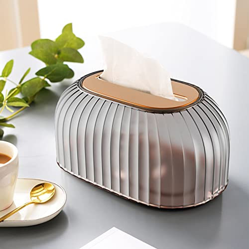 Kosmetiktücherbox aus Kunststoff mit Deckel,Gestreifte Taschentuchbox,Kosmetiktuchspender,dekorativer Taschentuchhalter,Serviettenspender Organizer,für Badezimmer Wohnzimmer Schlafzimmer (Grau)