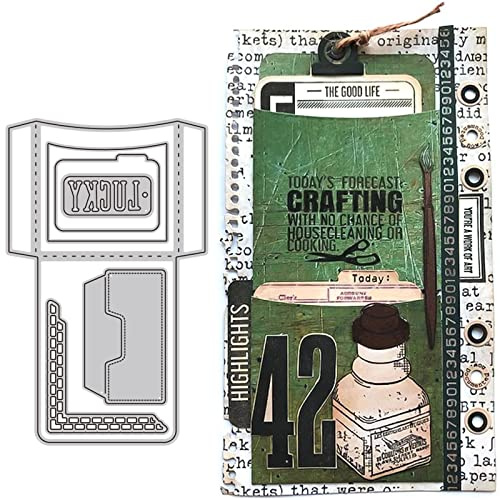 Gebogene Bibliothekskarten-Taschen-Stanzformen für Kartenherstellung kleinere Tasche Eck-Design kleine Aktenordner vorne Wort Lucky Metall-Stanzformen für DIY, Scrapbooking Papier Basteln Handarbeit