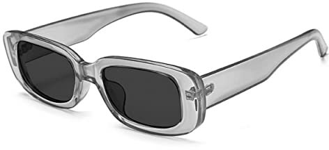 JFAN Retro Sonnenbrille Herren Damen mit UV Schutz Sunglasses Mode Rechteckige Vintage Sonnenbrille Grau-schwarz
