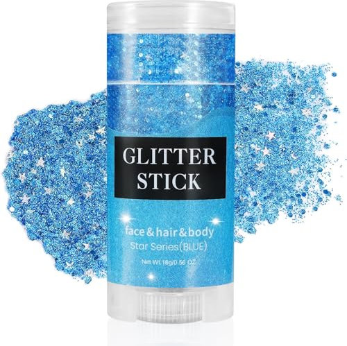 Go Ho Blue Body Glitter Stick,Rotating Mermaid Face Glitter Stick,Holographic Glitters for Face/Body/Hair/Eye,Sparkling Festival Accessories for Women