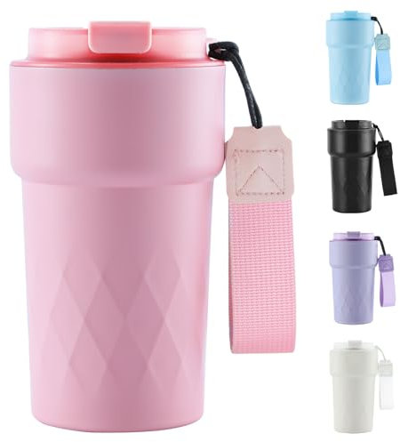 Travel Mug, 510ml Insulated Coffee Cup with Leakproof Lid,Reusable Travel Coffee Mugs - Car Coffee Cup,Double Walled Stainless Steel Thermal Mugs for Hot Cold Drinks(Pink)