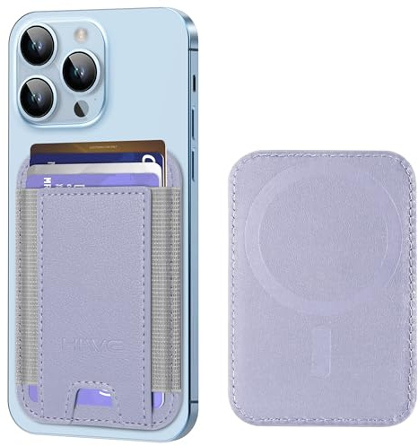 HiWe MagSafe Magnetische Kartenhalter für iPhone 15/14/13/12 Serie, Leder-Wallet für 6 Karten, Schlank, RFID-Blockierung, Flieder