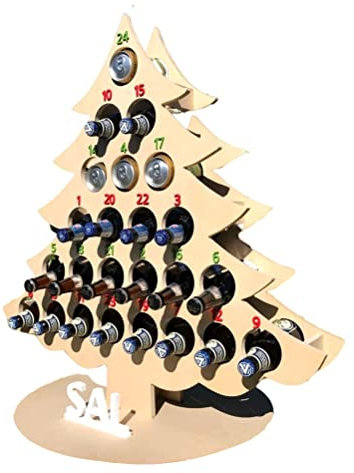 Weihnachts-Adventskalender-Countdown, 24 Mini-Weinhalter aus Holz mit Weihnachtsbaum, Weihnachts-Countdown-Weinregal, Wein-Adventskalender für Erwachsene, Weinflaschenständer, Dekoration,(#2)