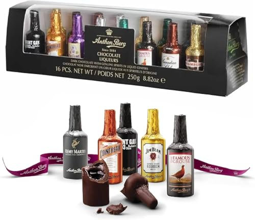 Liqueur Chocolates Gift Box for Womens Gifts - Assorted 16 Liqueurs Miniature Dark Chocolate Bottles 250g with Card for Stocking Fillers, Christmas Gifts for Men, Christmas Gifts for Couples