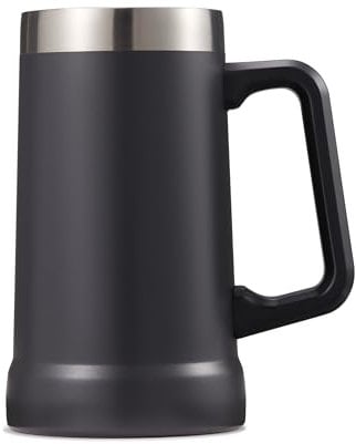 KooK Beer Stein, Stainless Steel Coffee Mug, Tumbler with Thermal Vacuum Insulation, Double Walled Drinking Cup, Large Handle, Shatterproof, Storm Grey, 23.7 oz