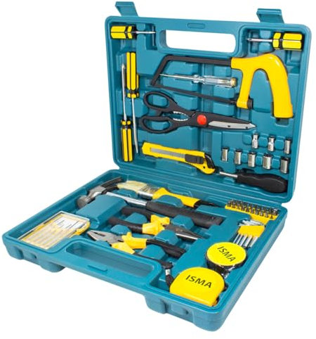ISMA Set di attrezzi da 54 pezzi in acciaio Cr-V con valigetta robusta, ideale per fai da te, professionisti e riparazioni in casa, pratico set di attrezzi per garage e officina