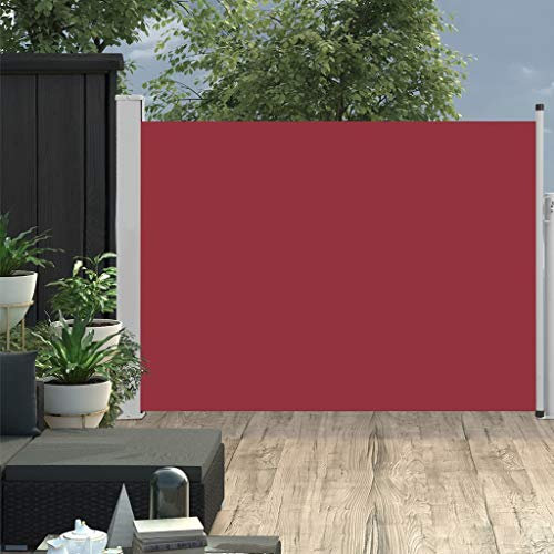BaraSh Ausziehbare Seitenmarkise 100×500 cm Rot Balkon Markise Ohne Bohren Terrassen-Sichtschutz