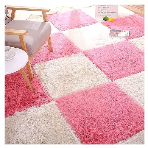 20 Ineinandergreifende Teppichfliesen, Weiche, Flauschige Puzzle-Spielmatte, Schaumstoff-Puzzle-Bodenmatten Für Zuhause, Schlafzimmer, Wohnzimmer, Spielzimmer, 30 (Size:30x30x0.6cm,Color:Rosa+Weiß)