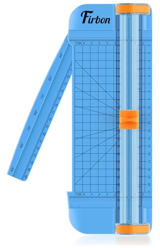 Firbon A5 Paper Cutter, Straight Small Paper Trimmer with Side Ruler for Scrapbooking Craft, Paper, Coupon, Label, Cardstock, Blue