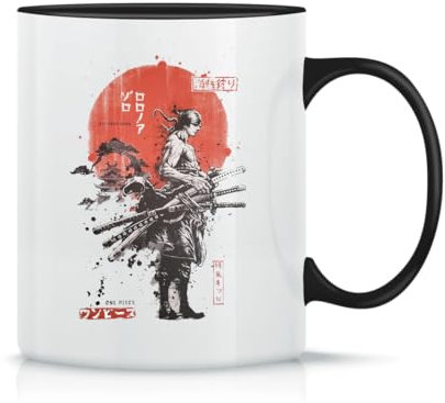 Roronoa Zoro Taza de Té y Café de Cerámica Clásica Blanca Negra y Rosa Mágica 330ml