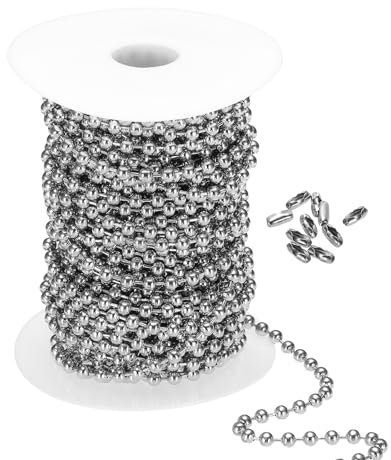PATIKIL 5.0mm x 56ft 304 Stainless Steel Ball Chain, 1 Set Ball Chain Bead with 100 Pcs Matching Connector Clasp for Curtain Blind Pull, Tag Rings, DIY Crafts