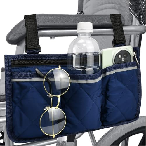 QUCUMER Borsa per Sedia a Rotelle Borsa di Stoccaggio per Bracciolo per Sedia a Rotelle Borsa Laterale per Sedia a Rotelle Impermeabile Borsa Sedia Rotelle con Tasche per Sedia a Rotelle Deambulatore