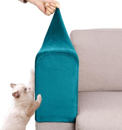 MOTTK Set mit 2 Samt-Sofa-Armlehnenbezügen, Premium-Stretch-Schonbezug für Liegestuhl, schmutzabweisend, Möbelschutz mit 10 Drehstiften (blau)