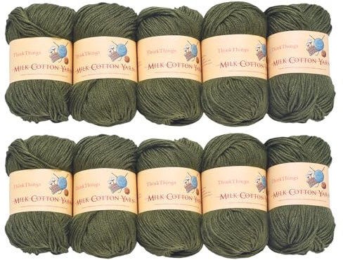 ThinkThings Lot de 10 pelotes de fil pour crochet en acrylique vert 500 g – Fil à tisser et à tricoter pour débutants – Vert kaki
