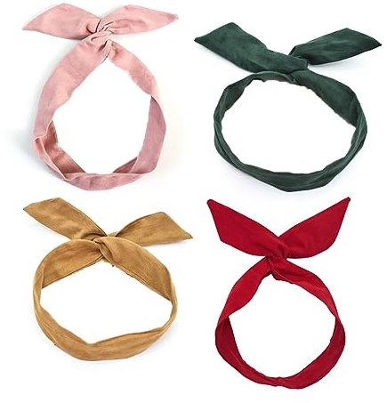 4PCS Solid Color Wired Hair Tie Twist Bow Headband Rabbit Ear Wire Hairbands Yoga Head Wraps Hair Holder Accessory For Women And Girls ear wire headband