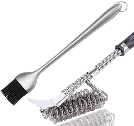 BBQ Grillbürste und Marinade Backpinsel Combo - Sicherer, robuster Grillpinsel und Backpinsel - 45,7 cm Edelstahl Grillreiniger Bürste - Bürste für Raucher/Weber Gas/Holzkohle