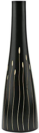 AeraVida Chic Modern Lines Vase en bois de manguier noir et naturel en forme de bouteille | Vase moderne en bois noir pour décoration de la maison | Vase en bois noir
