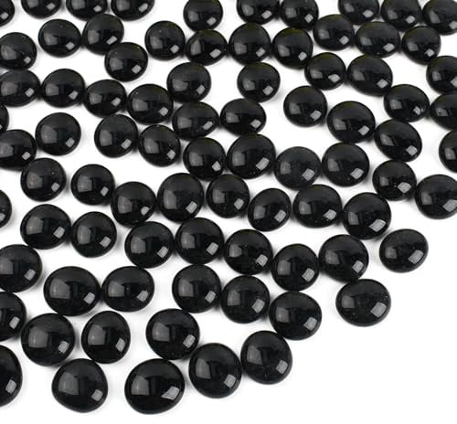 HUIANER Flat Glass Marbles 1lb, 100PCS Black Flat Gems Glass Beads for Vase Filler Garden Aquarium Fish Tank Pebbles Table Floral Decoration