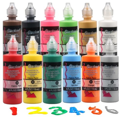 Lot de 12 peintures acryliques 3D de 118 ml, peinture acrylique, imperméables et résistantes à la lumière, idéales pour toile, papier, tissus et murs, convient pour les débutants et les professionnels
