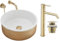 GTM Design Aufsatzwaschbecken Set mit Waschtischbatterie und Stopfen - Aufsatzwaschbecken Oval für Badezimmer - Modern Waschbecken ohne Hahnloch - Waschbecken mit Armature - Modell 3