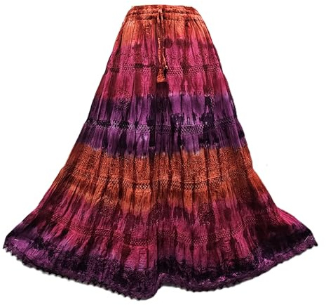 Doorwaytofashion Tie Dye Cotton Maxi Skirt Embroidered One Size UK 8 10 12 14 16