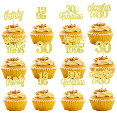 30th Geburtstag Tortendeko Birthday Boy Girl,1995 Cupcake Toppers 30 Fabulous Nummer 1995 Cupcake Picks glücklich 30 Geburtstag Hochzeitstag Party Kuchen Dekorationen Zubehör