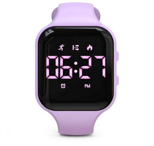Focwony Reloj Fitness Tracker LED para niños, podómetro digital, reloj de pulsera, podómetro, distancia, calorías y despertador, excelente regalo para niños, adolescentes, niñas y niños (cuadrado