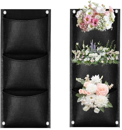 LUMOOM 2 Stück Hängend Pflanzbeutel, Pflanztaschen Wand, Vertikale Wand Pflanzer Pflanztaschen Filz, Pflanzenwand Outdoor, für Gärten, Balkone, Höfe, Home Dekoration(3 Taschen)
