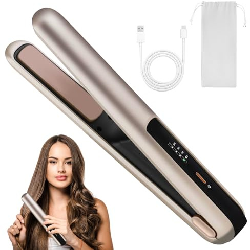 2 in 1 Cordless Hair Straightener and Curler, Upgrade Wireless Portable Hair Straighteners and Mini Curling Iron, Fast Heating Flat Iron with Type-C Rechargeable