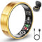 2025 Neuer ultradünner Smart-Ring, überwacht 24/7 Herzfrequenz, SpO2, Schlaf, Körpertemperatur usw. Ringe für Männer und Frauen, Keine Abonnementkosten, Android iOS (Gold Größe 9)