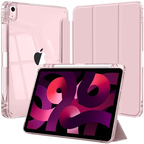 Custodia per iPad Air 11 Pollici M3/M2 (2025/2024), iPad Air 5a/4a 10,9 Pollici 2022/2020 con Portapenne, il Involucro Posteriore Trasparente Supporto Cover Sottile Tablet, Rosa