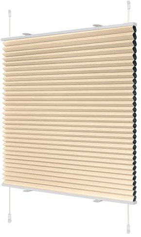 Wabenplissee ohne Bohren Verdunklung Plissee Klemmfix ohne Bohren Beige-Weiß 90x130cm(BxH) Thermo Doppelplissee 100% Blickdicht Jalousie für Fenster ohne Bohren Sanfree