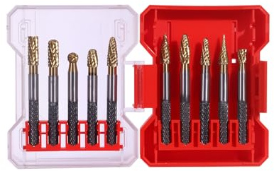 CSOOM 10-teiliges Hartmetall-Rotationsfeileset – Gerändelter Griff, Doppelschneiden, Kugel-/Konusform – Für Bohrmaschinen, Metall-/Holzbearbeitung