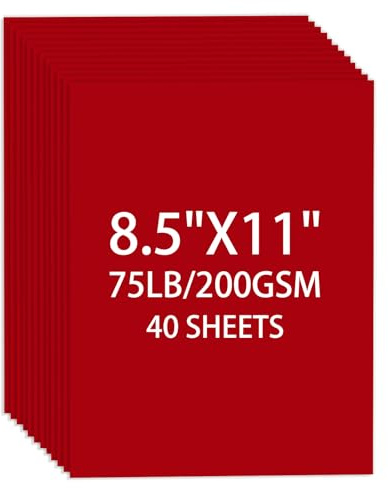 Cardstock 8.5 X 11, 40 Sheets Red Card Stock, 75lb/ 200gsm Copy Paper