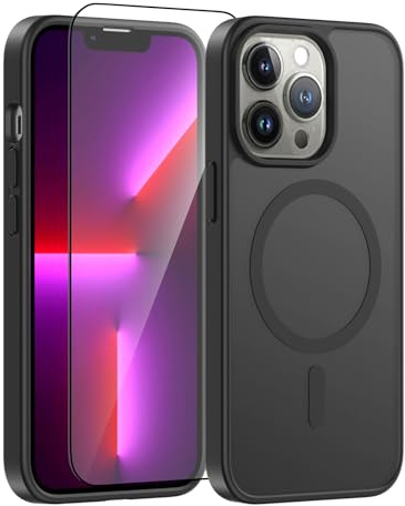 Lyhsgao for iPhone 13 Pro Phone Case 6.1 Inch Magnetic Cover Black | Case for iPhone 13 Pro with MagSafe, Shockproof Scratchproof Camera Protection, Translucent Matte Cover with Screen Protector