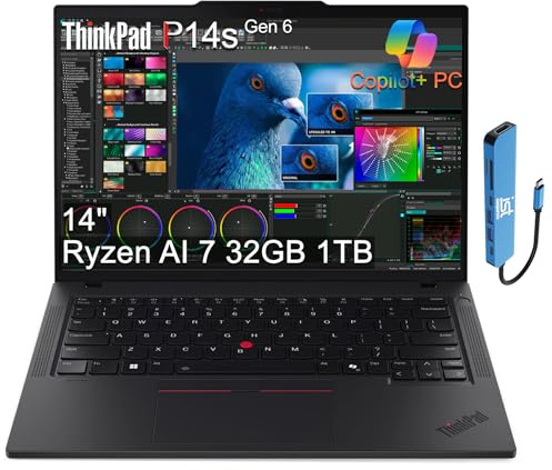 Lenovo ThinkPad P14s Gen 6 AI Mobile Workstation Laptop (14 FHD+, AMD Ryzen AI 9 HX PRO 370 (> Intel Ultra 9 285H), 32GB DDR5, SSD 1TB) Copilot+ PC, IST HUB, Webcam IR 5MP, FP, Wi-Fi 7, Win 11 Pro