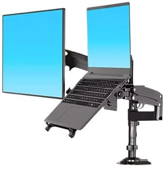 22-32 LCD TV Monitor Desktop Stand + 10-17 Laptop Stand with Gas Spring, Full Motion, 2-12kg, Dual-Arm Clamp(2-12kg black)