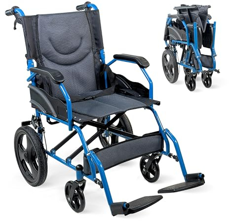 Mobiclinic®, Faltbarer Rollstuhl, Transportrollstuhl, Klappbare Rückenlehne, Klappbare Fußstützen, Doppel Bremssystem, Verstärkter Stahl, Bis 100 kg, Leicht und kompakt, Faraón