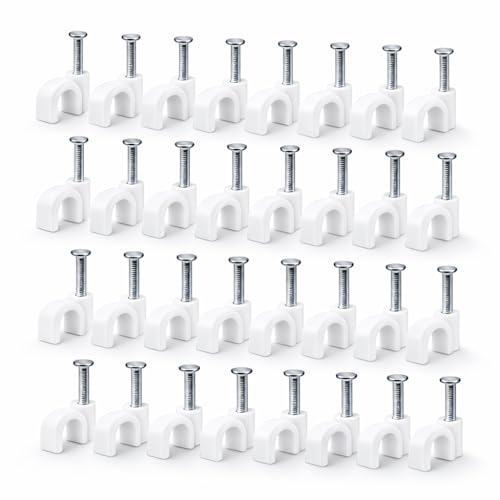 PinoLab 105 Pezzi Fermacavi con Chiodo 10 mm – Clip Fermacavi per Muro, Fissacavi Elettrici TV LAN PC, Organizzacavi Parete Casa Ufficio Garage