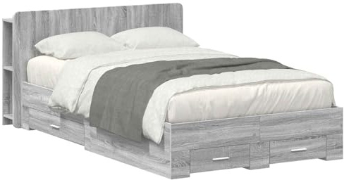 vidaXL Bettgestell mit Stauraum Grau Sonoma 120 x 190 cm Holzwerkstoff, Moderner Bettgestell, praktischer Stauraum, schickes Schlafzimmer-Upgrade, Holz, platzsparende Lösung