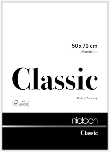 nielsen Bilderrahmen, 50 x 70 cm, Aluminium, Weiß glanz, Posterrahmen zum Aufhängen im Hoch- & Querformat, Echtglas, Classic
