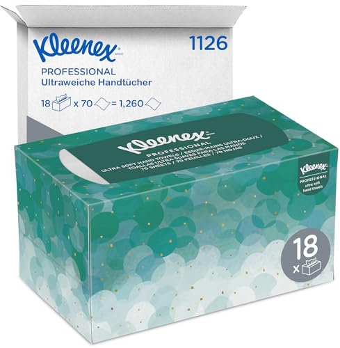 Kleenex Papierhandtücher 6088 - 18 Kleenex Boxen x 70 Ultra Soft Pop-Up Falthandtücher - weiß, 1-lagig