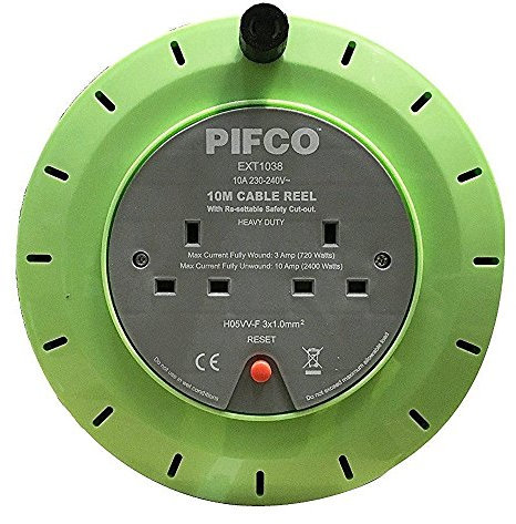 PIFCO Extension Reel Electric Wire Heavy Duty 5M, 10M and 25M Cable in 2 Way and 4 Way Socket Plug with Thermal Fuse and Re-Settable Safety Cutout-13A 230-240V (2 Way 10 Meter)